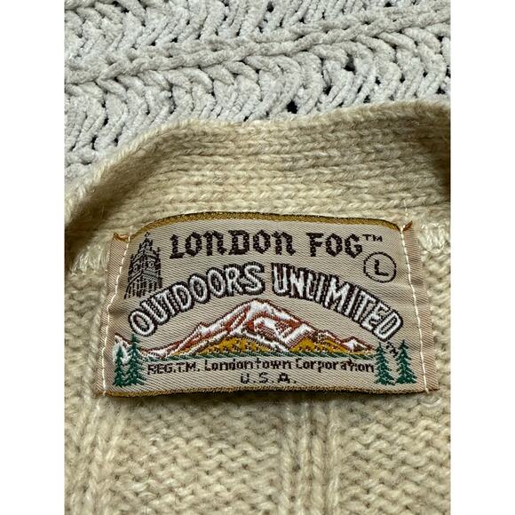 VTG London Fog Outdoors Unlimited Cardigan Sweater Grandpa Wool Mens Large Beige - Picture 2 of 8